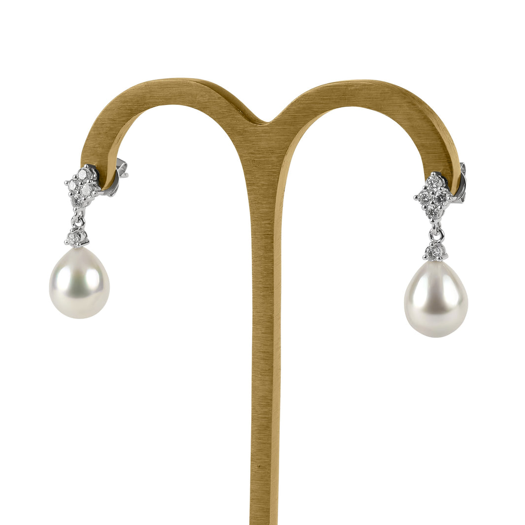 Australian South Sea Pearl & Diamond Cluster Drop Earrings