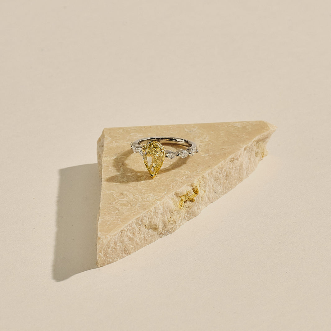 Fancy Intense Yellow Pear Cut Diamond Ring