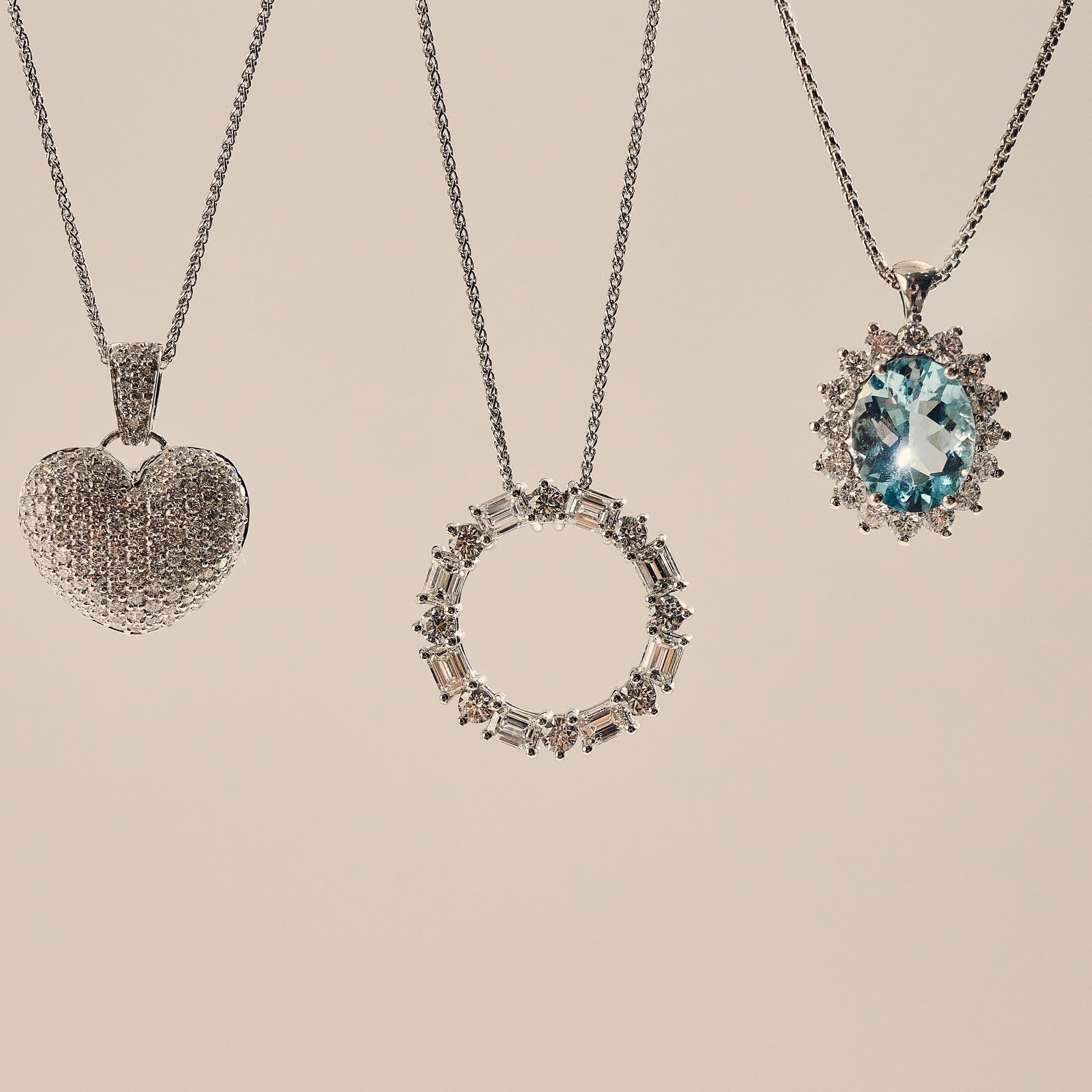 Emerald Cut & Round Brilliant Diamond Circle Pendant