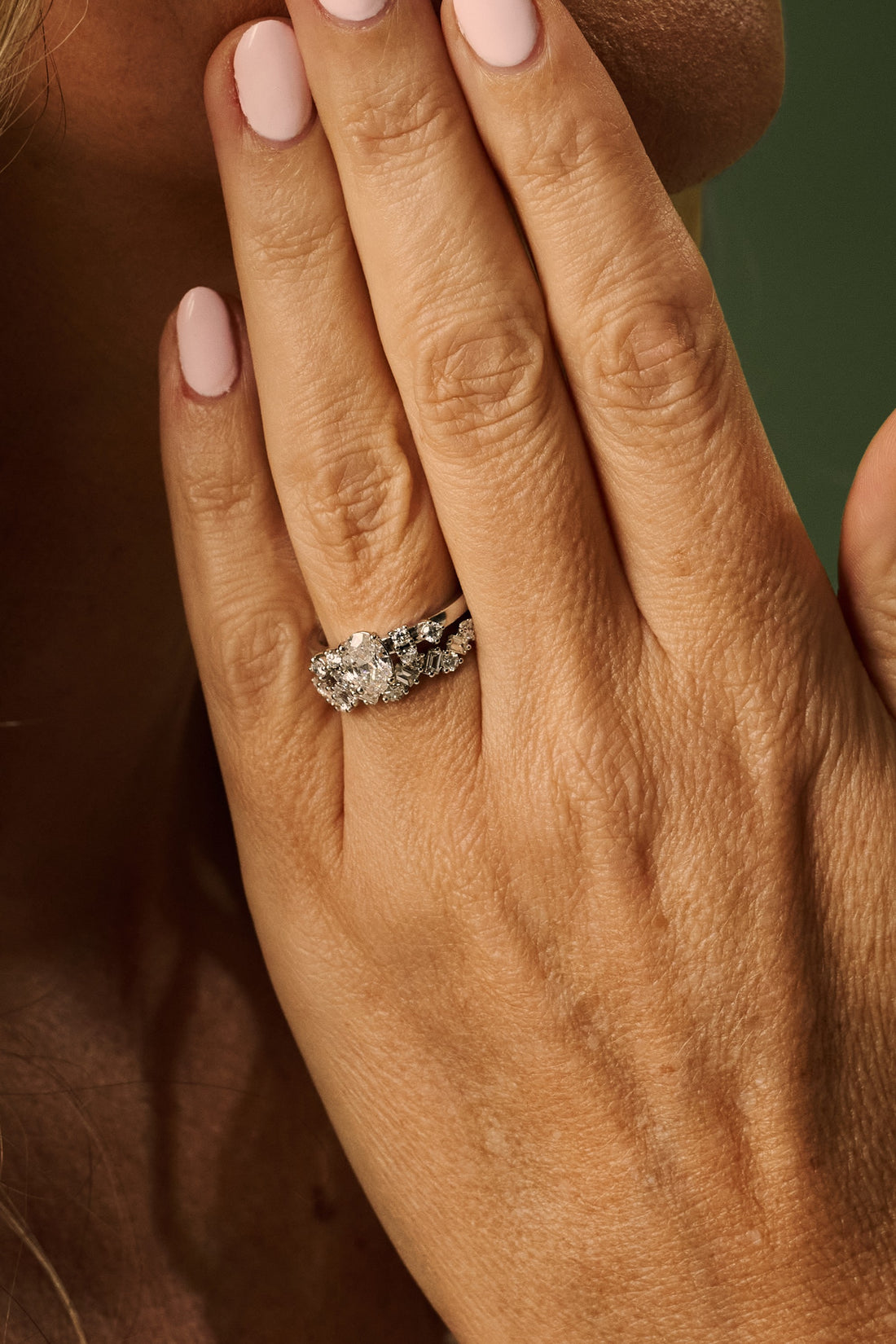 Oval Cut Diamond Ring with Brilliant-Cut Accents