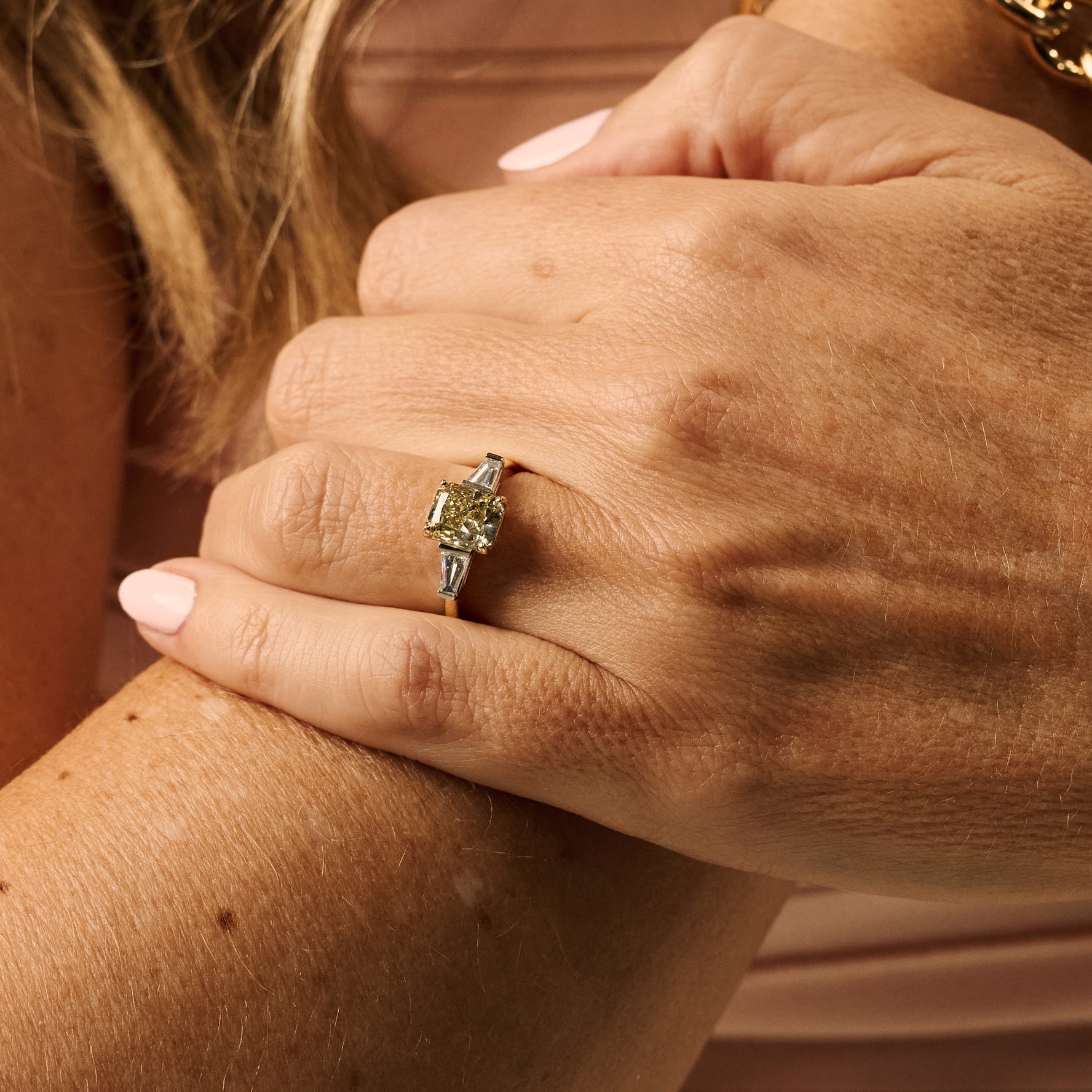 2ct Cushion Cut Yellow Diamond Trilogy