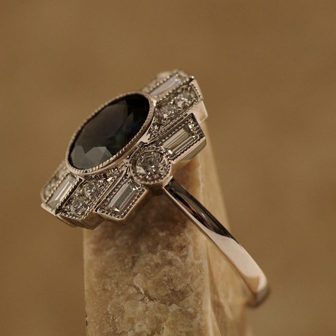 White Gold Inverell Sapphire & Diamond Art Deco Ring