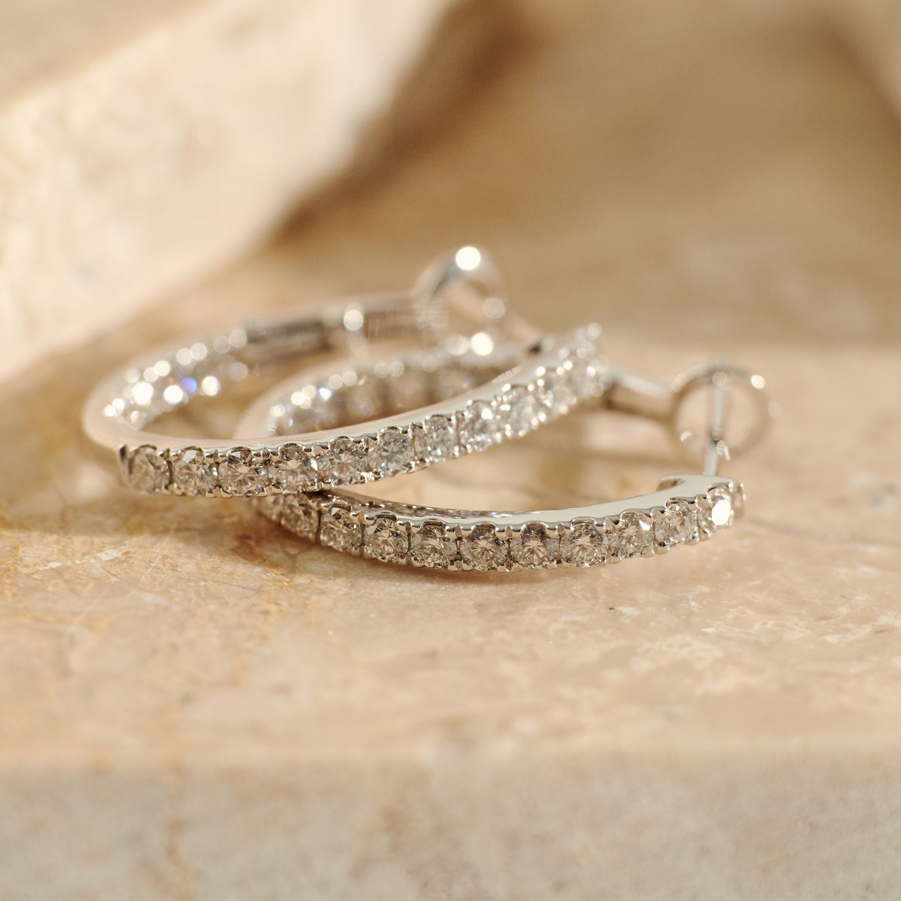 Diamond Set Oval Hoop Earrings