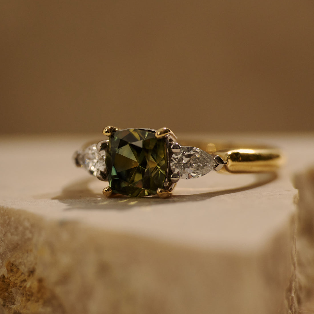 Cushion Cut Parti Sapphire Trilogy