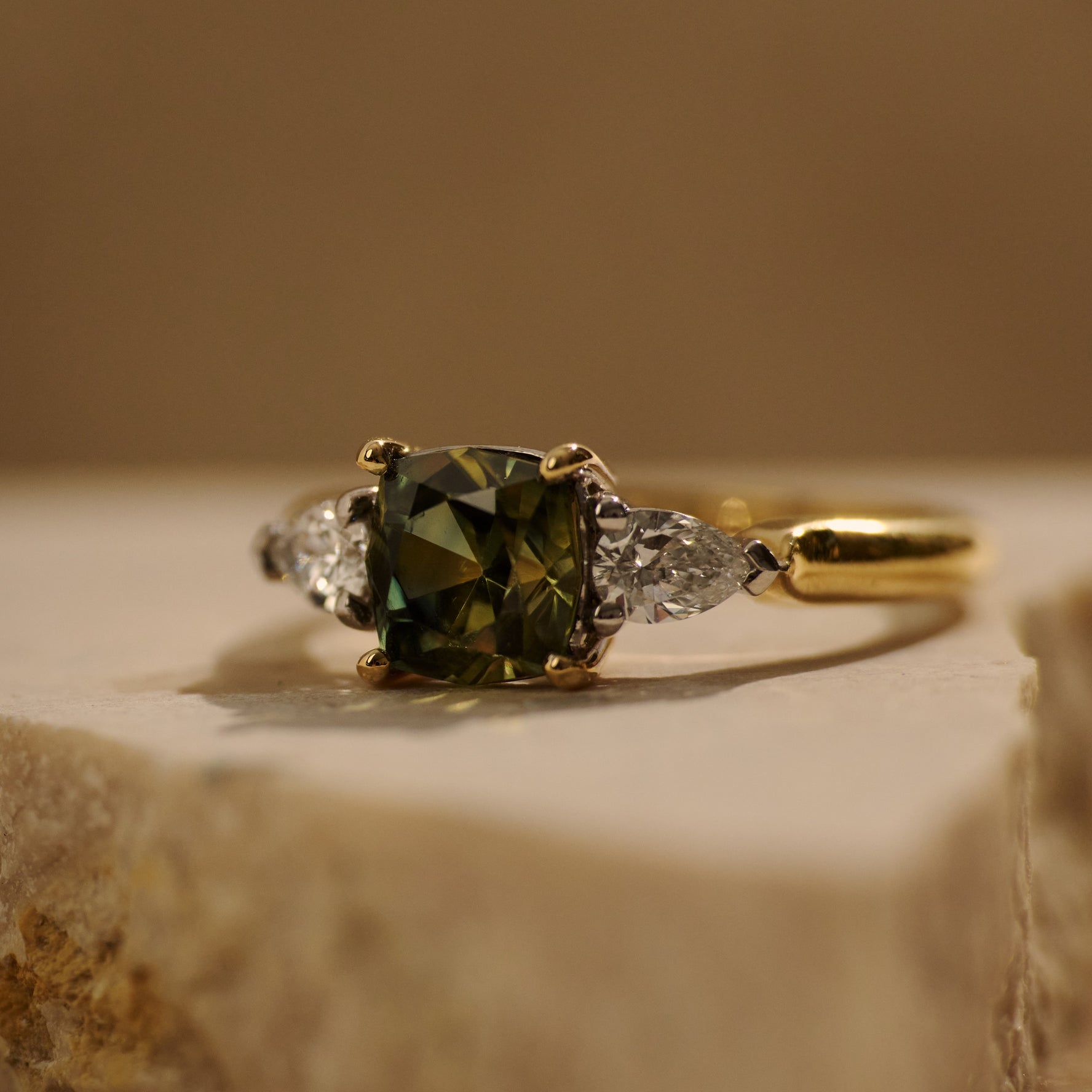 Cushion Cut Parti Sapphire Trilogy