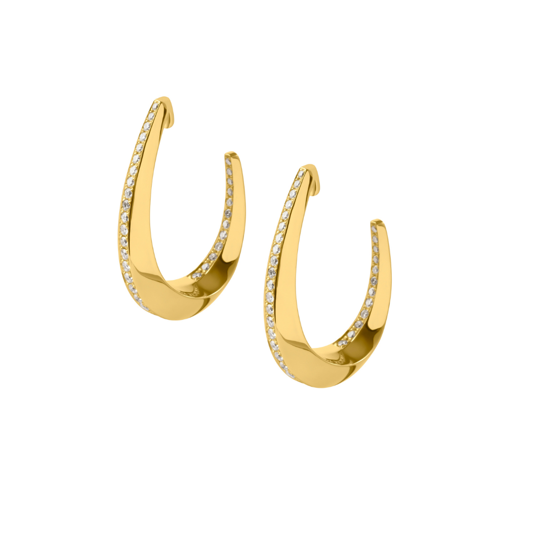 Elongated Hoop Earrings Diamond Set