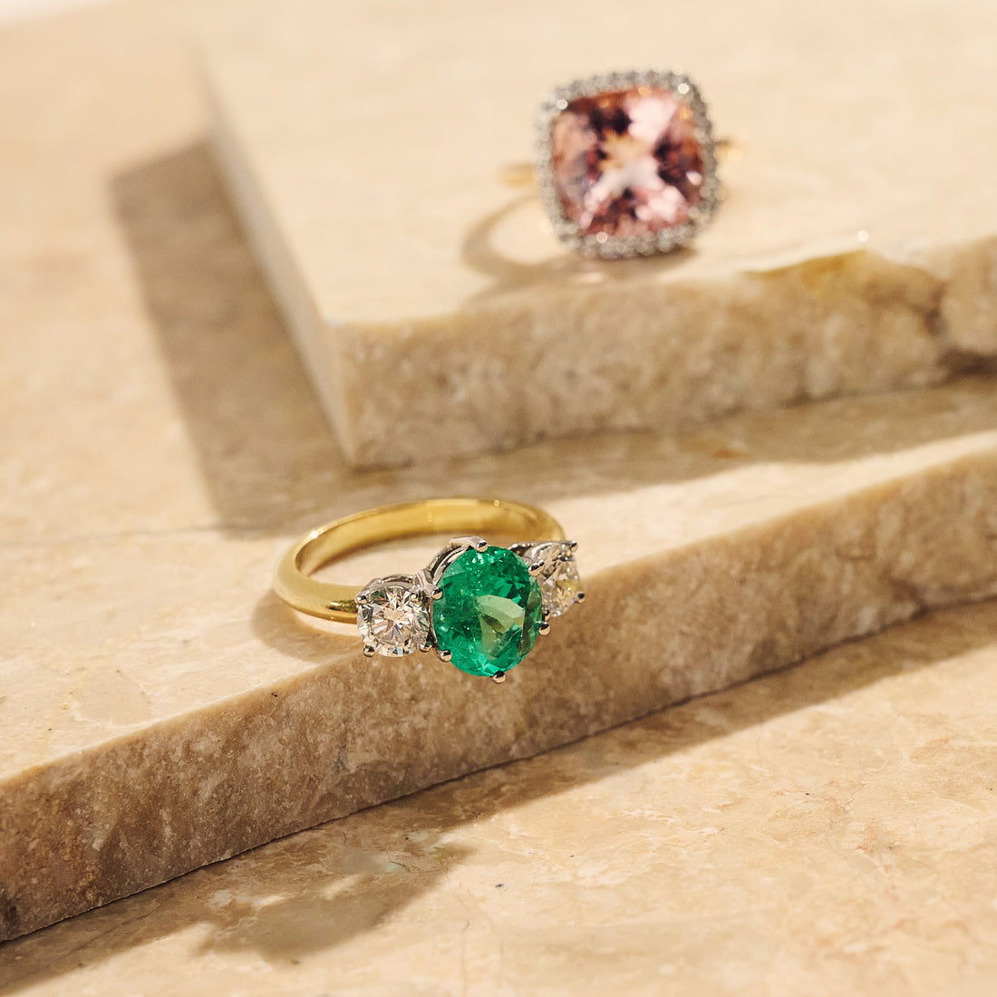 Oval Cut Emerald and Diamond Trilogy