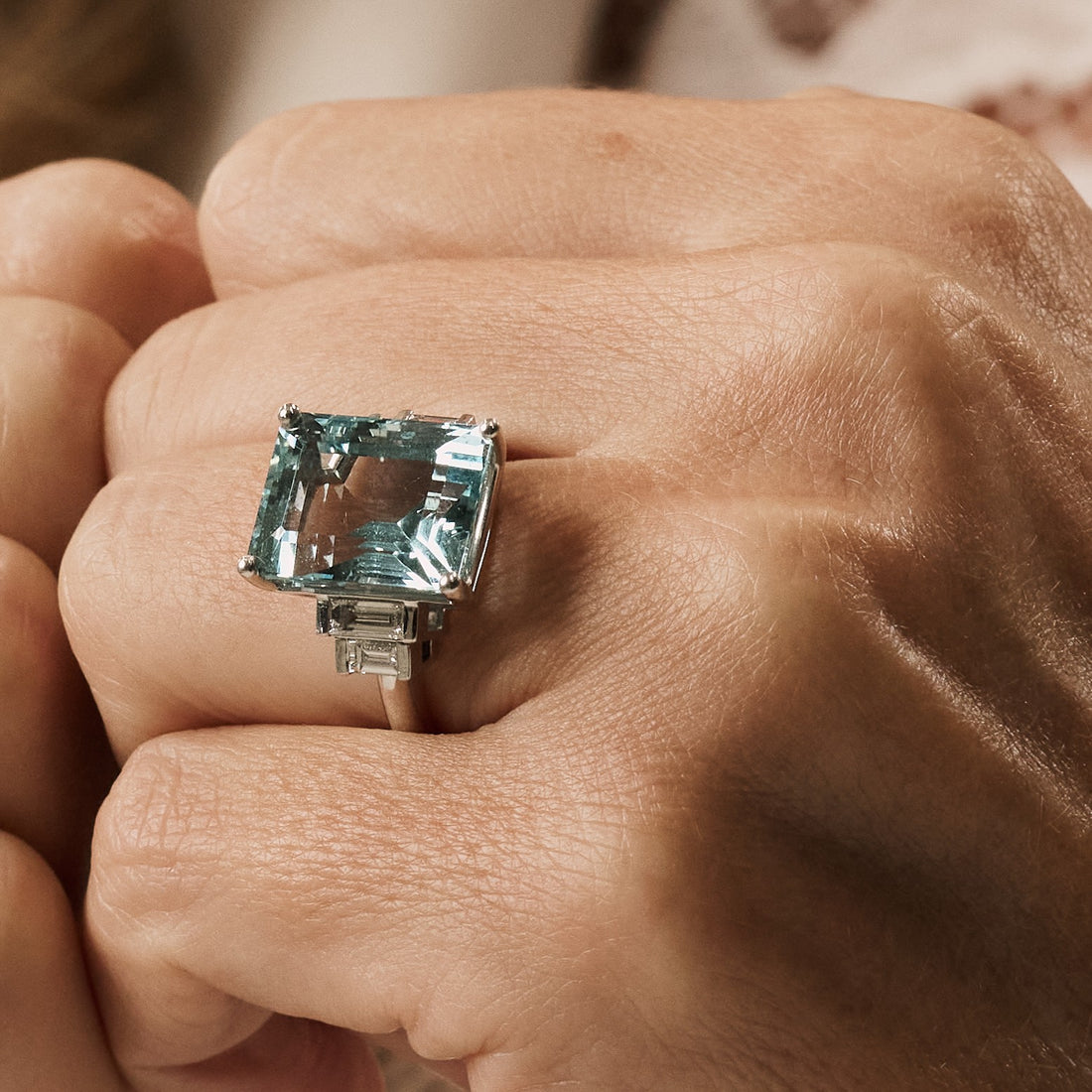 9.25ct Emerald-Cut Aquamarine and Diamond Shoulders