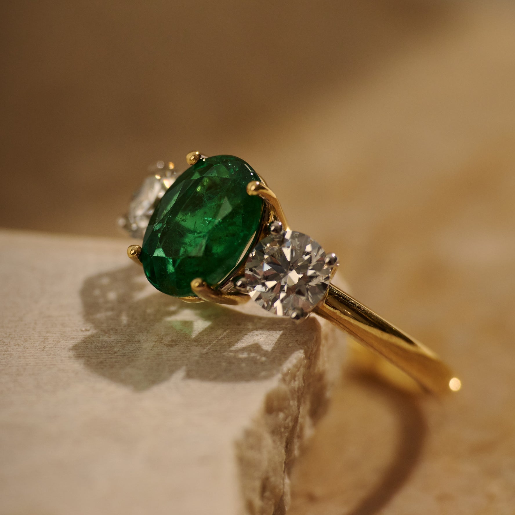 1.98ct Oval Cut Natural Emerald & Diamond Trilogy