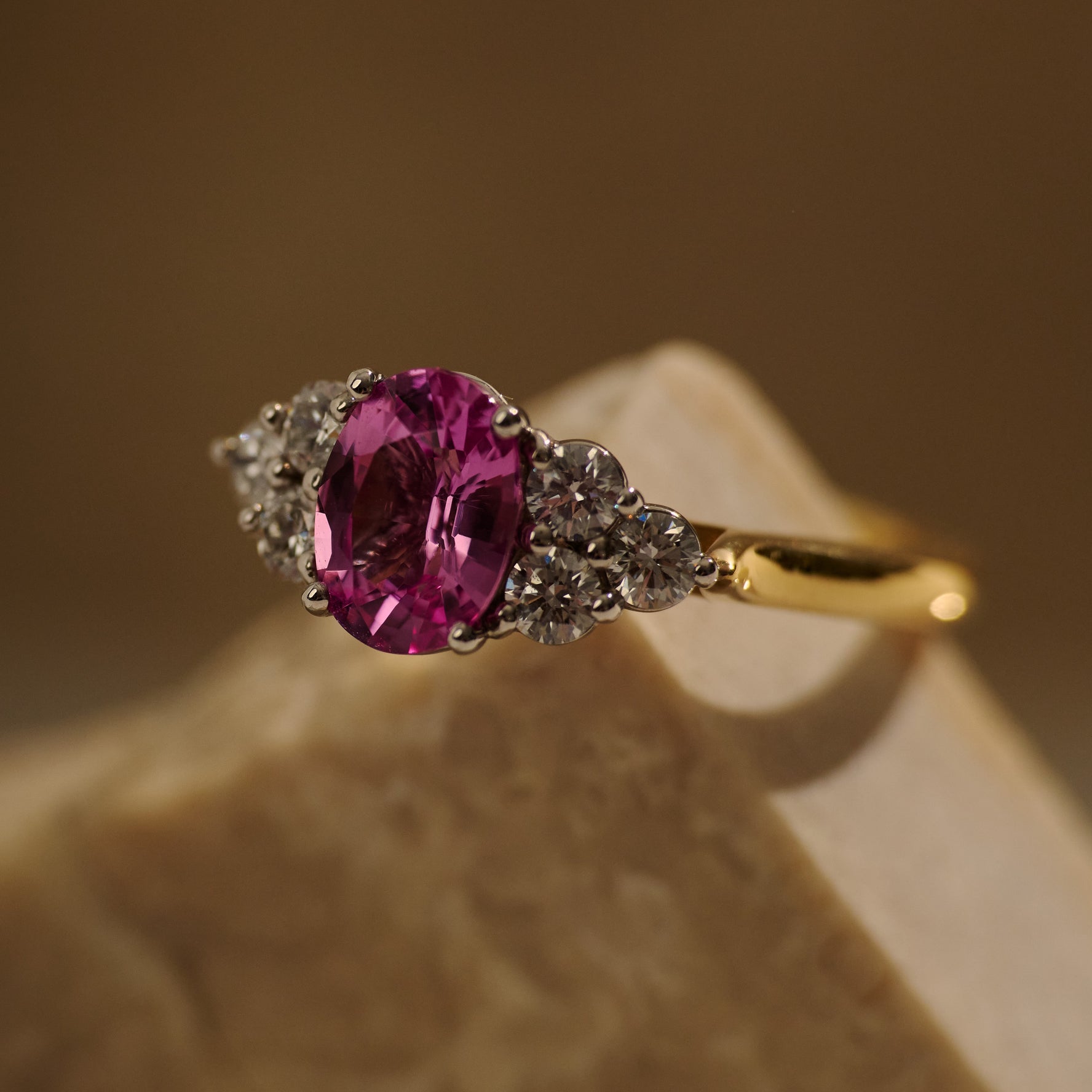 1.35ct Oval Cut Pink Sapphire & Diamond Cluster