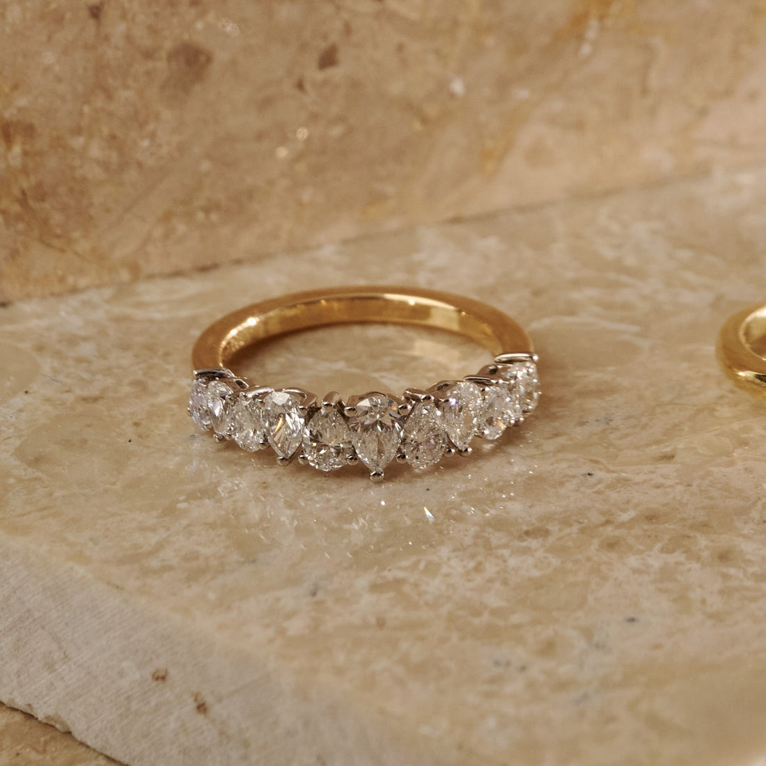 18ct Two Tone Pear Cut Diamond Band