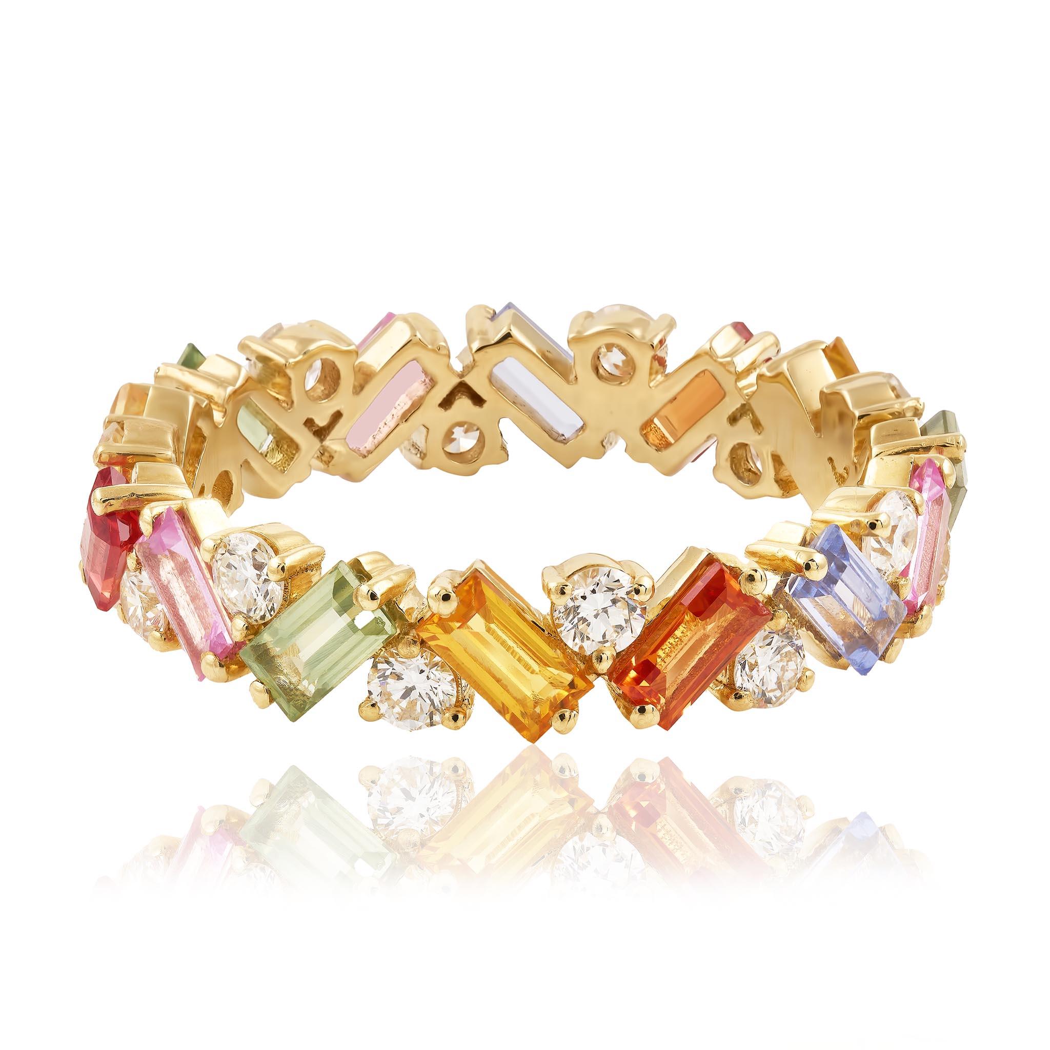 Multi coloured Sapphire and Diamond Ring